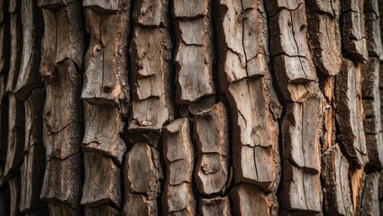 Close-up texture of rough bark on tree trunk showcasing natural patterns and earthy tones in an outdoor setting
