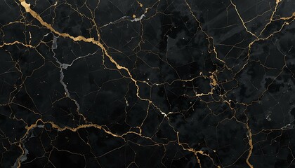 Abstract Black Marble Waves With Striking Gold Accents