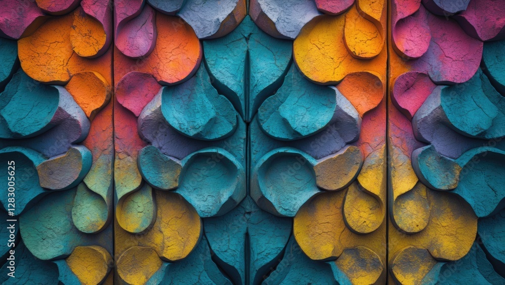 Poster vibrant abstract wall texture with colorful layers and patterns ideal for creative backgrounds or de