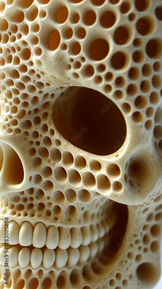 Poster intricate design of a hollowed skull showcasing unique patterns and textures