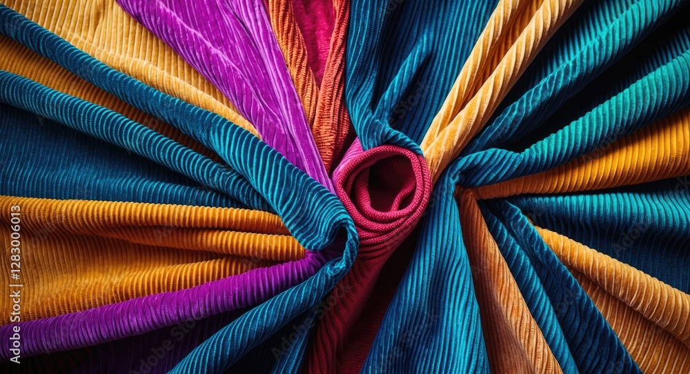 Poster colorful textured corduroy fabric creating a vibrant background pattern showcasing rich tones and fo