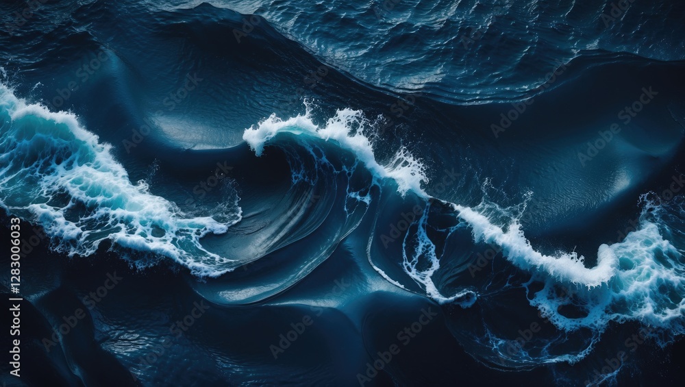 Poster modern abstract aerial view of dark blue ocean waves with white foam creating a serene and dynamic n