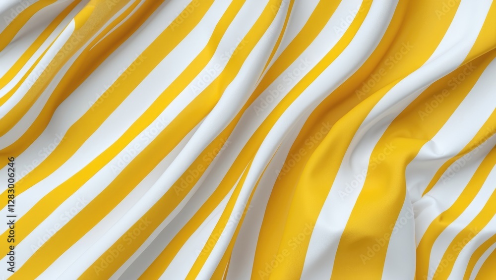 Leinwandbilder yellow and white striped fabric texture with waves and folds in high resolution for background or te
