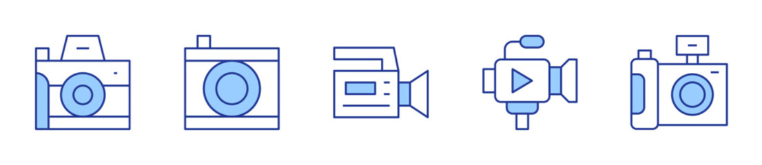 camera, video camera, photo camera. Camera Icon vector illustration. Line Duotone style. Editable stroke