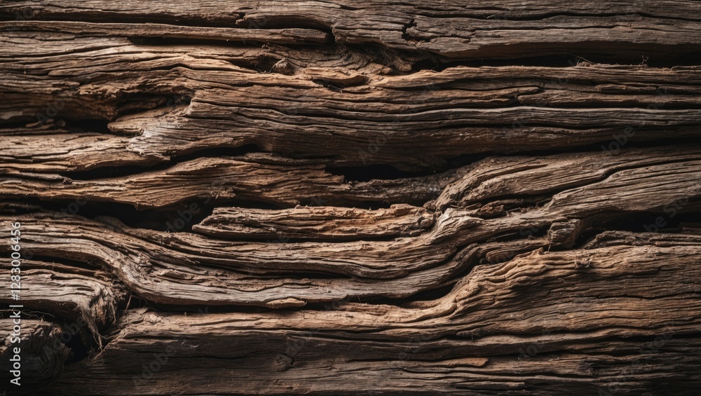 Poster Textured surface of weathered wooden planks with intricate patterns and natural brown hues suitable for backgrounds or design elements