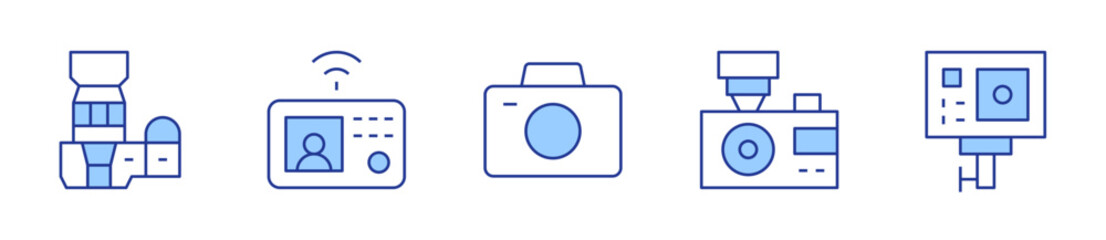intercom, photo camera, gopro, camera. Camera Icon vector illustration. Line Duotone style. Editable stroke