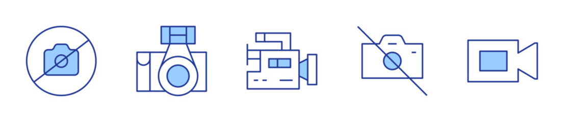 no camera, video camera, photo camera. Camera Icon vector illustration. Line Duotone style. Editable stroke