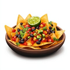 Mexican nachos national cuisine dish isolated on white background, colorful cartoon illustration