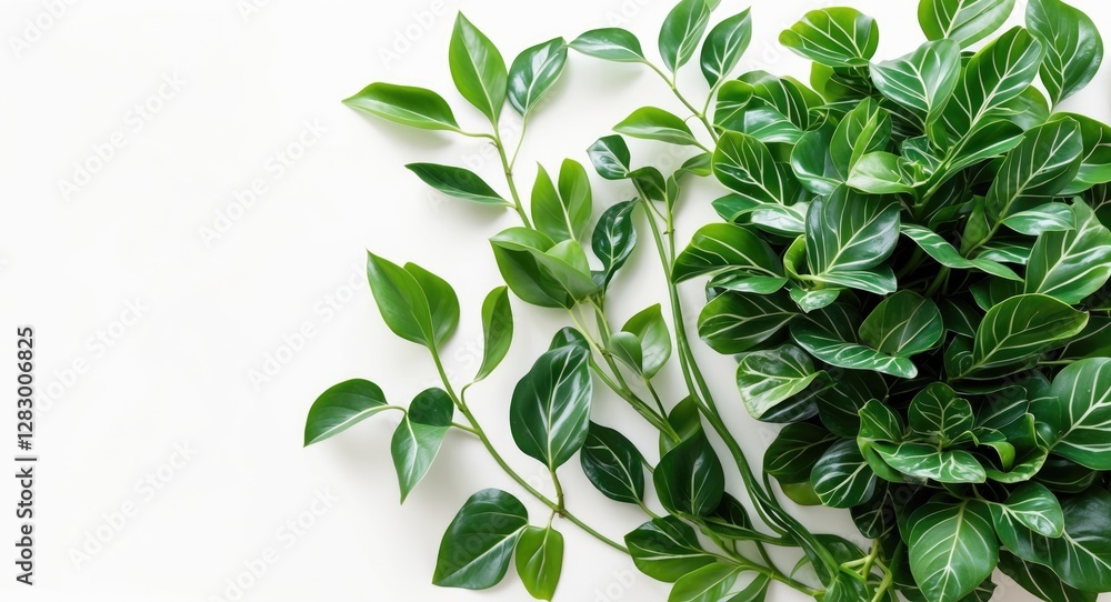 Poster lush green decorative foliage isolated on white background with space for text and design elements i