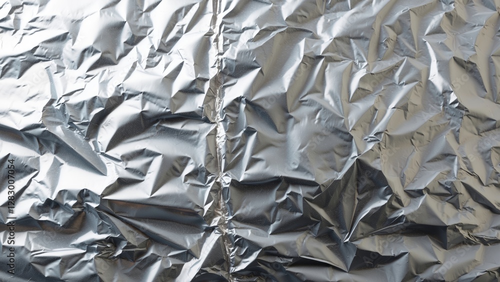 Aufkleber crumpled metallic aluminum foil background texture with shiny reflective surface and varied light pa