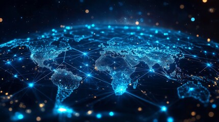 Digital network representation of Earth with illuminated connections showcasing global data flow