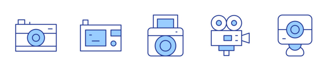 photo camera, instant camera, video production, camera. Camera Icon vector illustration. Line Duotone style. Editable stroke