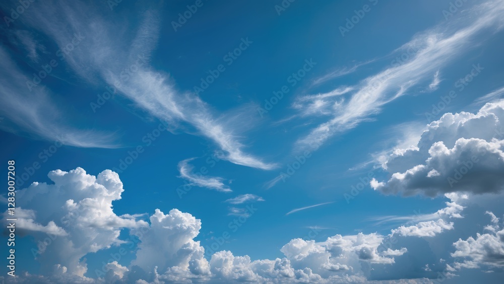 Aufkleber serene blue sky with fluffy white clouds creating a tranquil and peaceful background for various cre