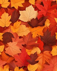 Seamless Pattern, Vibrant autumn leaves in warm hues.