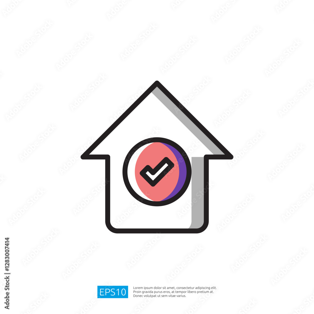 Poster upward arrow icon with check mark symbol indicating approval and success in modern digital design wi