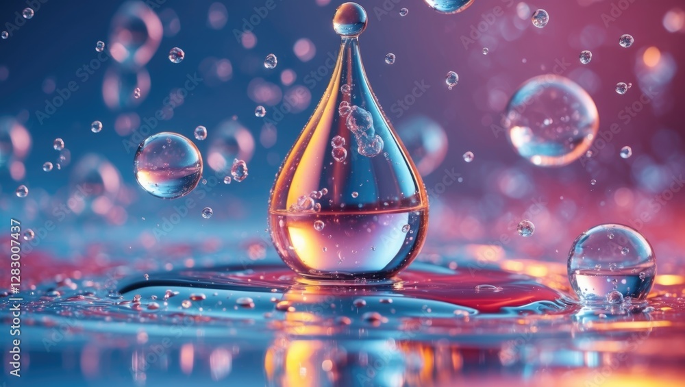 Poster colorful abstract background featuring a water droplet with bubbles creating a serene and vibrant un