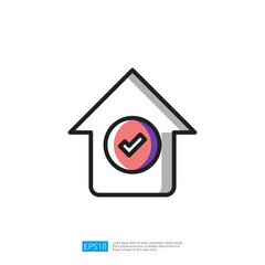 Upward Arrow Icon with Check Mark Symbol Indicating Approval and Success in Modern Digital Design with Abstract Geometric Elements