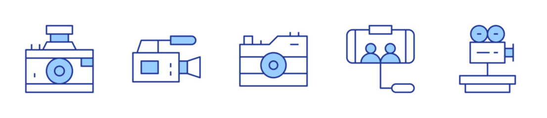 video camera, camera, movie camera. Camera Icon vector illustration. Line Duotone style. Editable stroke