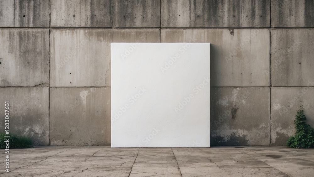 Leinwandbilder Minimalist concrete wall with a large blank canvas in an urban setting, emphasizing space and simplicity.