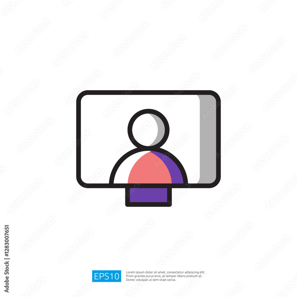Poster digital icon of a user profile on a screen representing virtual communication and online presence