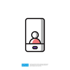Mobile Phone Icon Featuring a User Avatar for Digital Communication and Remote Interaction Concept in Modern Graphic Design