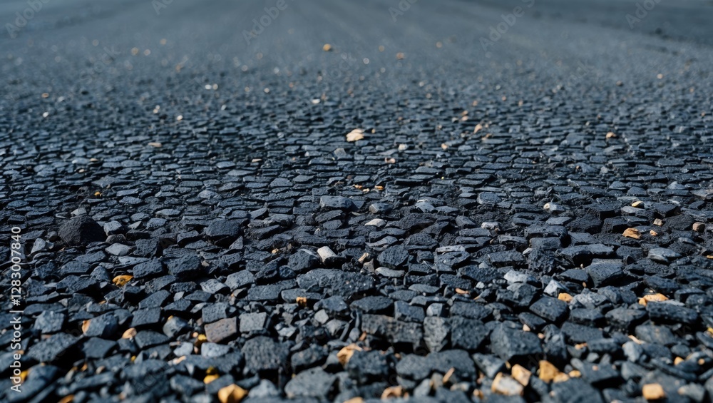 Poster textured asphalt surface with gravel and stones creating a dark abstract background for design and c