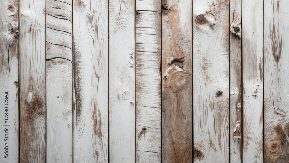 Poster Weathered wooden planks with a mix of white and natural wood textures arranged vertically in a rustic pattern.
