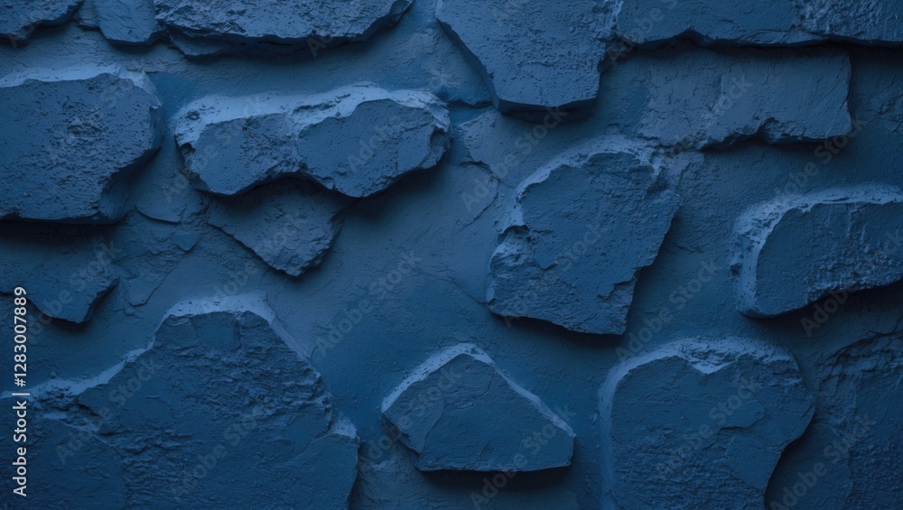 Poster textured blue stone wall surface with uneven rock shapes and a matte finish, ideal for backgrounds a