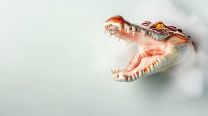 A fearsome crocodile with its mouth open wide displaying teeth and powerful jaws in a wild habitat