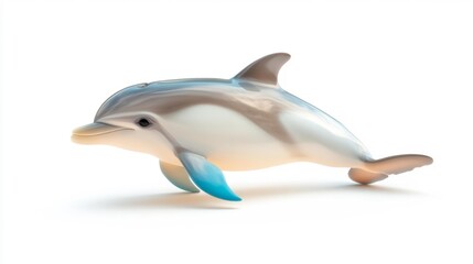 Obraz premium Dolphin Toy with Blue and White Colors Swimming on Isolated White Background. Generative AI