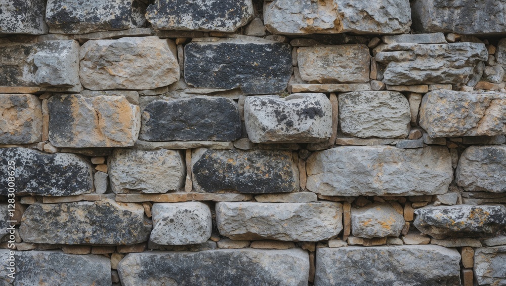 Aufkleber Textured stone wall with various shades of gray and irregular shapes forming a rustic background