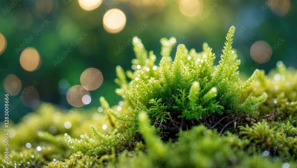 Aufkleber lush green moss with bokeh background creating a serene and tranquil atmosphere in nature photograph
