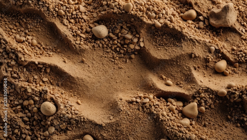 Poster sand and gravel texture background with small pebbles creating a natural earthy design suitable for 