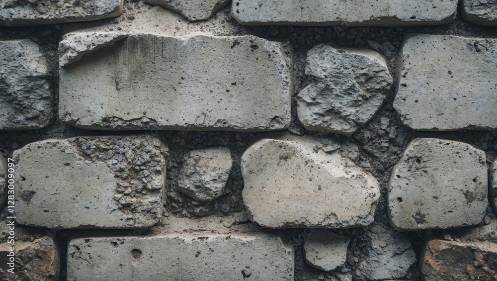 Poster Gray stone wall background with uneven texture and weathered appearance, suitable for architectural or design concepts.