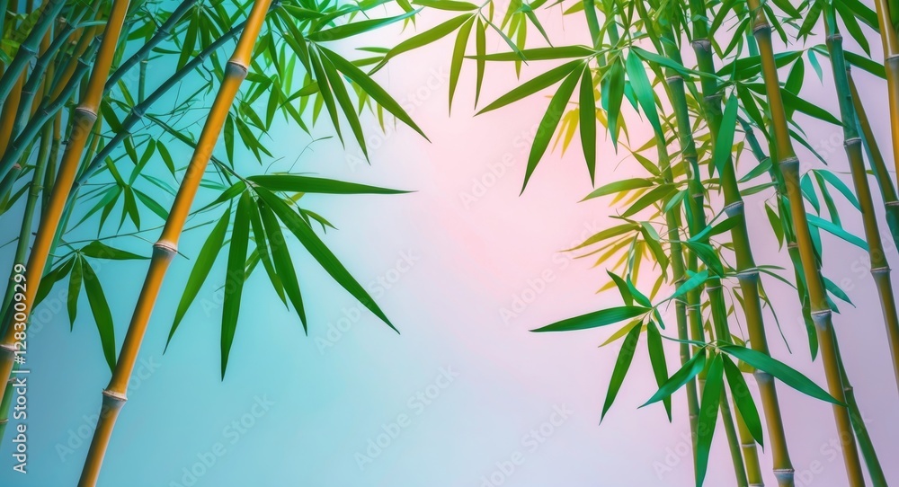 Aufkleber lush bamboo leaves against a soft gradient background creating a serene and calming natural atmosphe