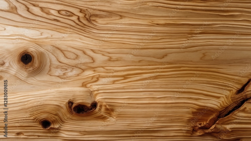 Aufkleber Close-up view of natural wood texture with distinct grain patterns and knots in a light brown tone