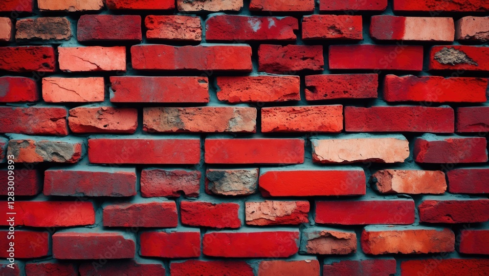 Poster vibrant red brick wall texture showcasing detailed patterns and characteristics of rustic building m