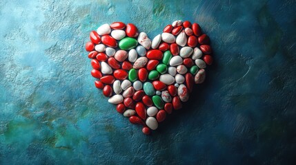 Heart Shaped Candy Arrangement on Teal Background
