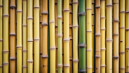 Naklejka premium Bamboo texture background showcasing vibrant yellow and green hues in a natural wooden pattern for design and decor projects.