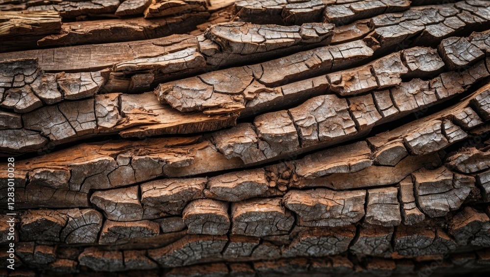 Poster close-up view of textured old wood with intricate cracks highlighting the natural patterns and rusti