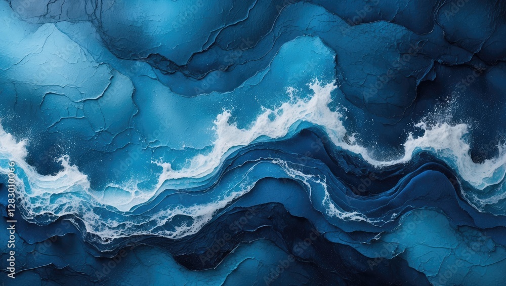 Leinwandbilder Abstract ocean waves in various shades of blue with white foam on top, creating a textured layered surface.