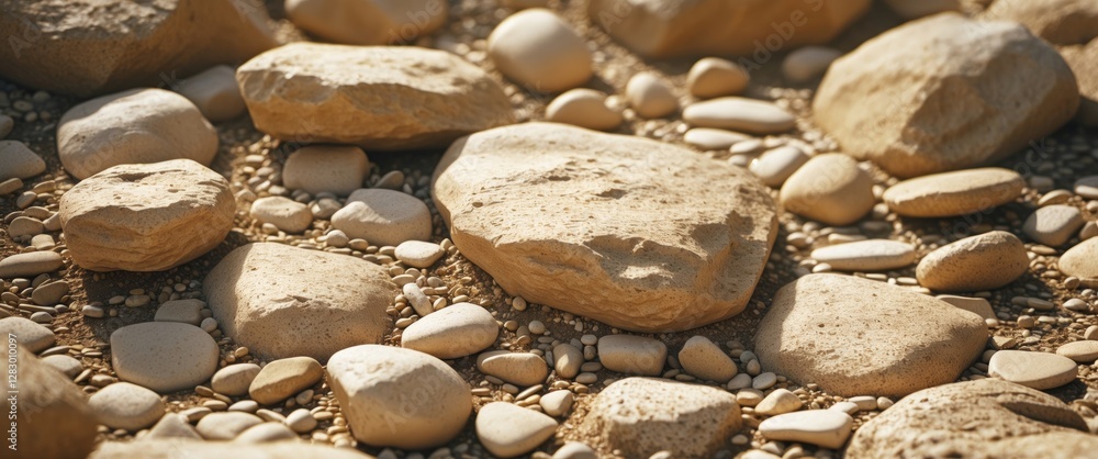 Aufkleber beige stones texture on ground with various shapes and sizes creating a natural earthy background fo