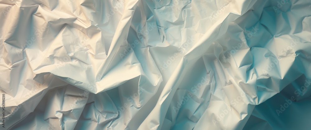 Leinwandbilder Crumpled textured paper background in light blue color with various shades and folds creating a dynamic surface pattern