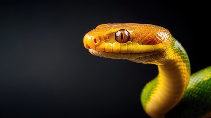 Fototapeta premium Striking image of a sinister snake silhouetted against a deep black background evoking mystery and intrigue