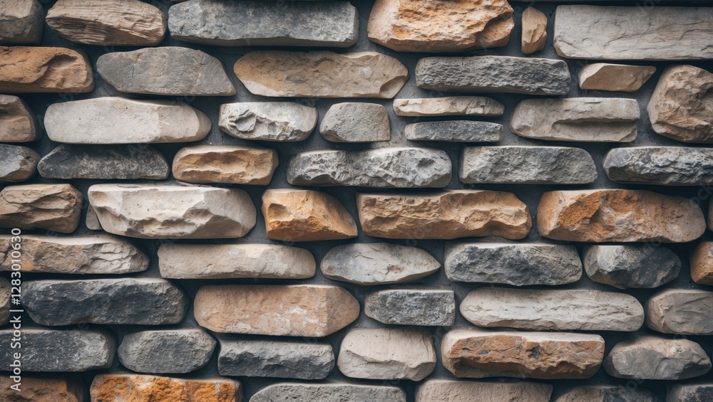 Aufkleber Textured background of natural stones in various shapes and colors arranged in a wall pattern for architectural or design use