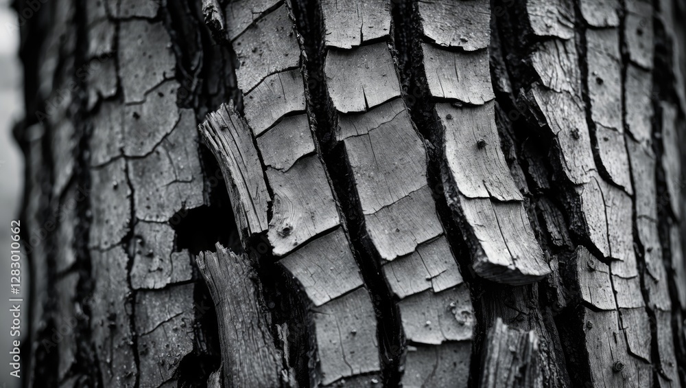 Poster bark texture in black and white capturing the intricacies of nature's surface patterns in high contr