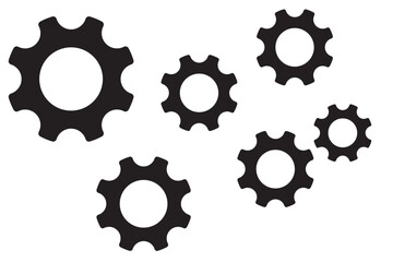 Gear set. Black gear wheel icons on white background - stock vector.