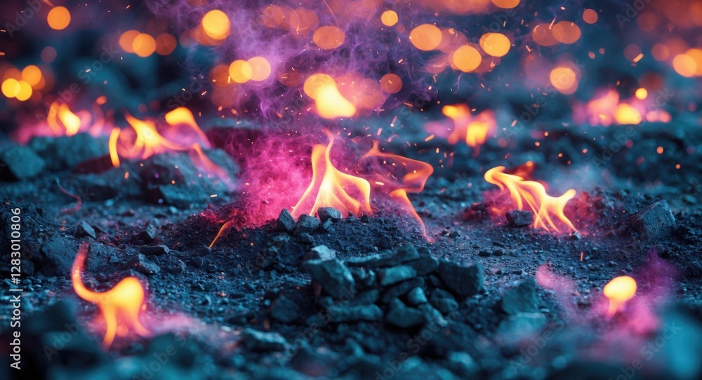 Poster vibrant embers and smoke create an abstract textured background, evoking warmth and the remnants of 