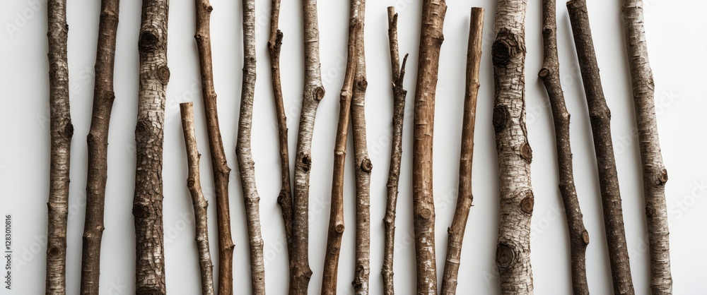 Poster collection of assorted tree branches arranged on a textured surface for artistic and natural decor r