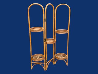 The dark blue background in the picture is a rattan shelf with five shelves, beautifully woven into...